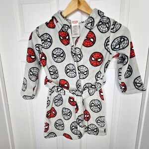 Spiderman Fleece Robe Marvel Cozy Bathrobe Gray Red Black Kids Boys Size 4 NWOT